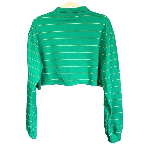 Adika Jones Green Crop Striped Collar Polo Shirt - Picture 10 of 13
